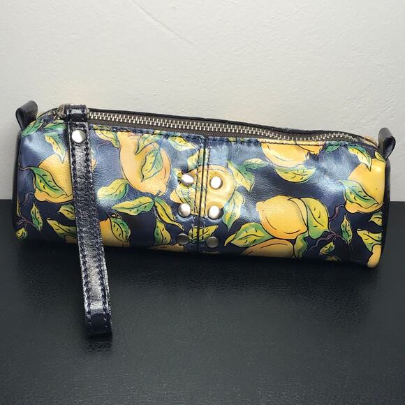 Patricia Nash Studded Wristlet Clutch Barrel Tube Cylinder Positano Limon Print